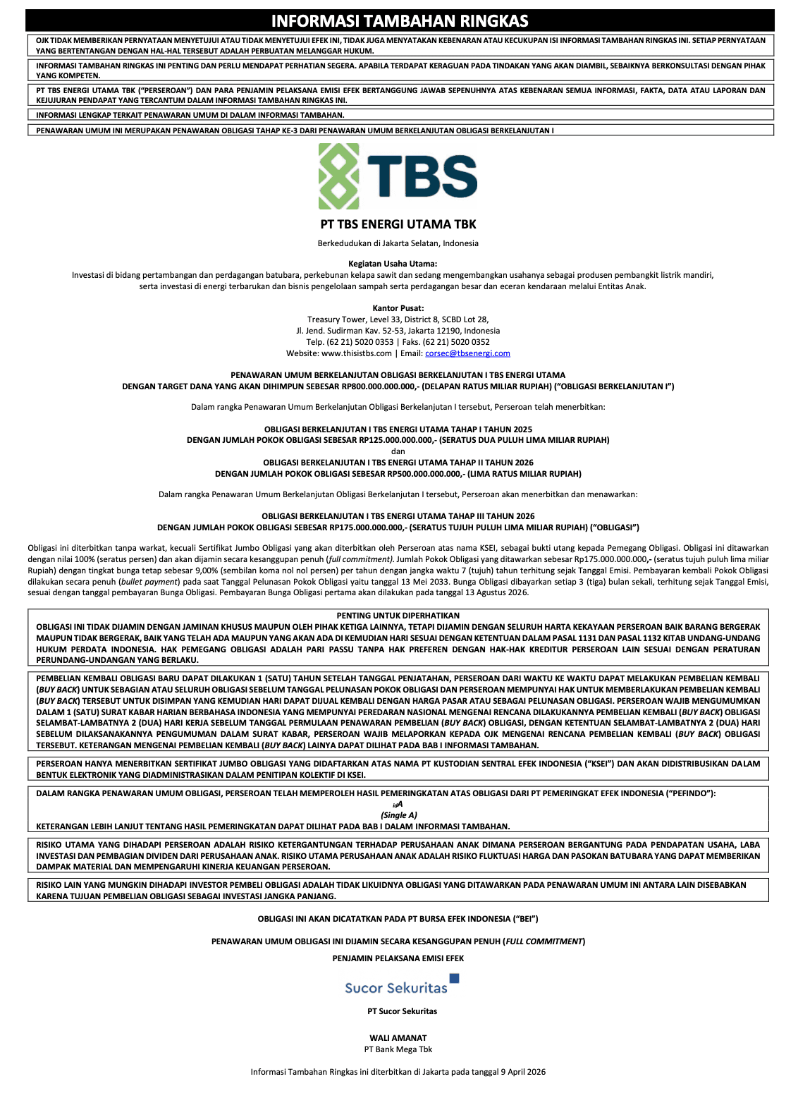Additional Information on Shelf Registration I Phase III 2026
